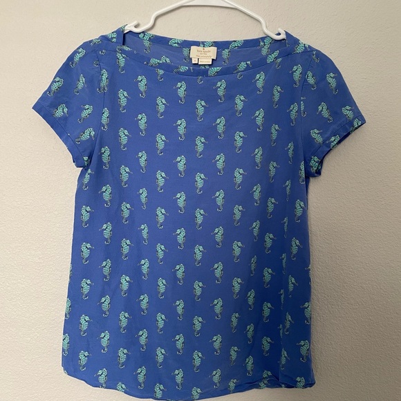 kate spade Tops - Kate Spade New York Seahorses Print Top Blouse Silk-Blend Size 4 Blue.